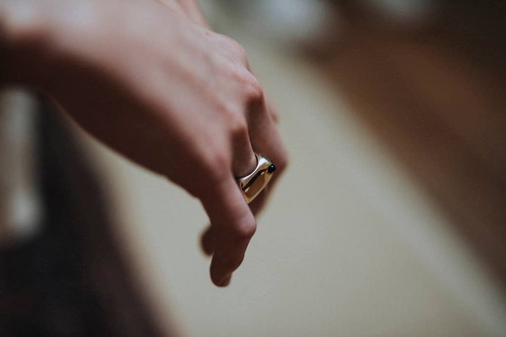 Bronze Lady Statement Ring with Black Pearl