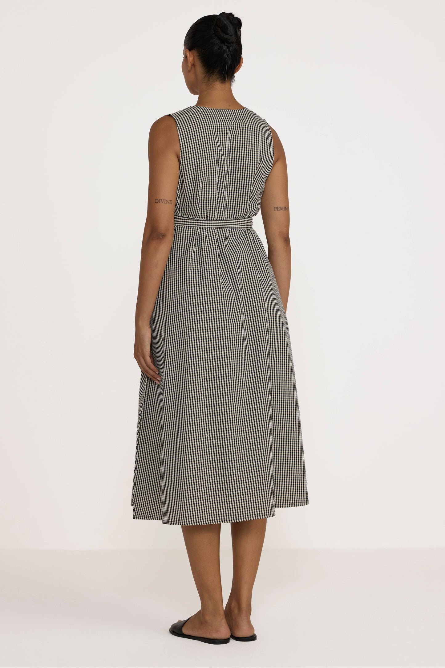 V Neck Midi Dress - Gingham