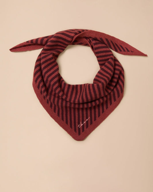 Merino Wool Triangle Scarf in Berry Stripe - product photo