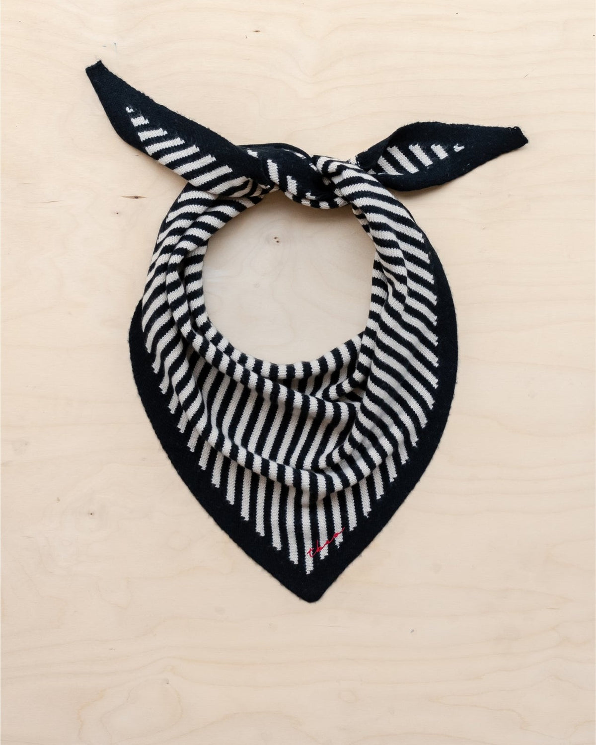 Merino Triangle Scarf in Black Stripe - product photo