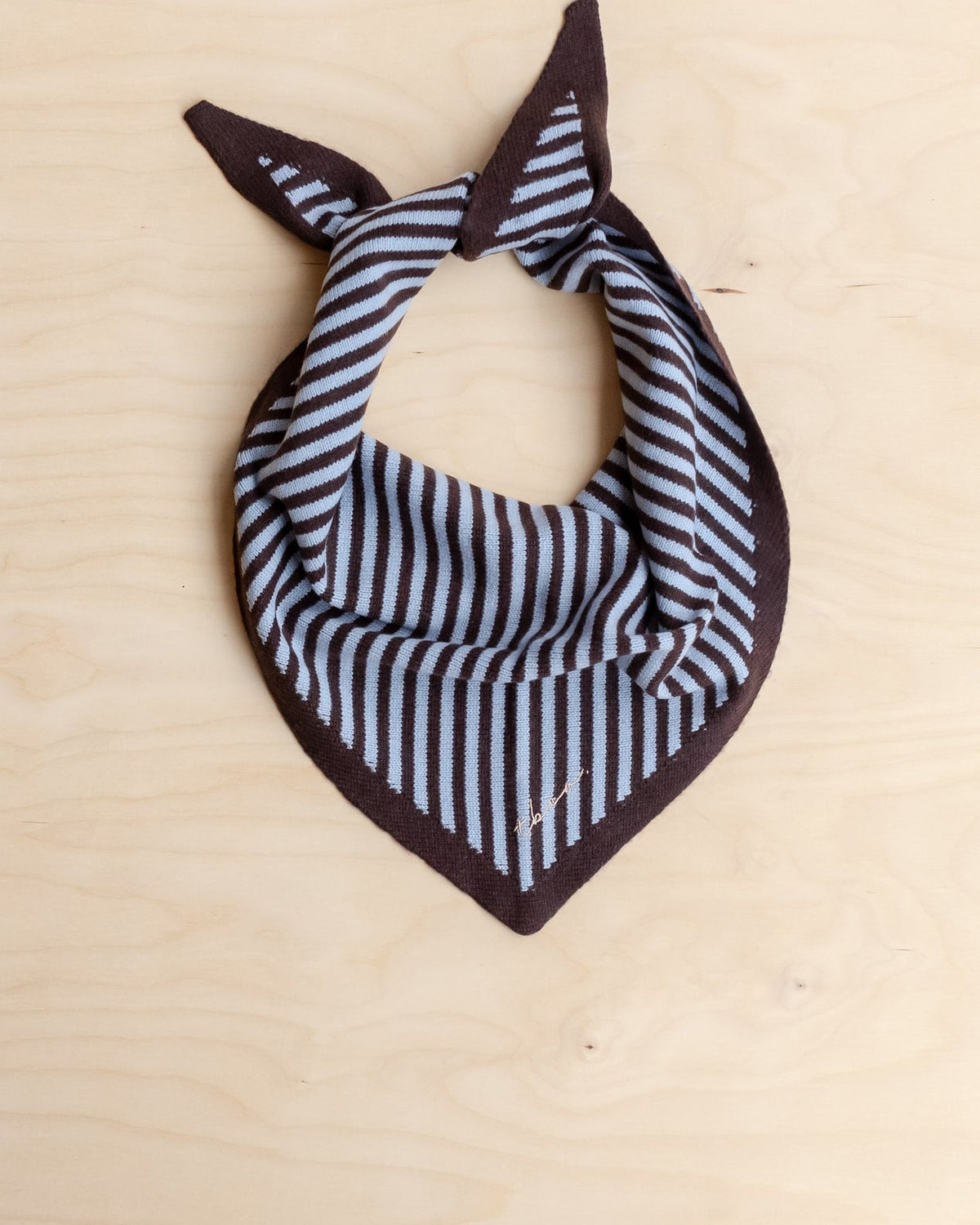 Merino Wool Triangle Scarf in Blue & Brown Stripe - product photo