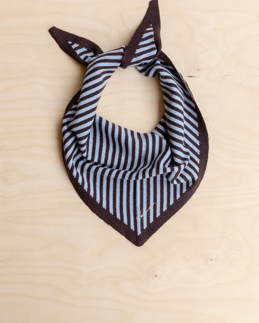 Merino Wool Triangle Scarf in Blue & Brown Stripe - product photo