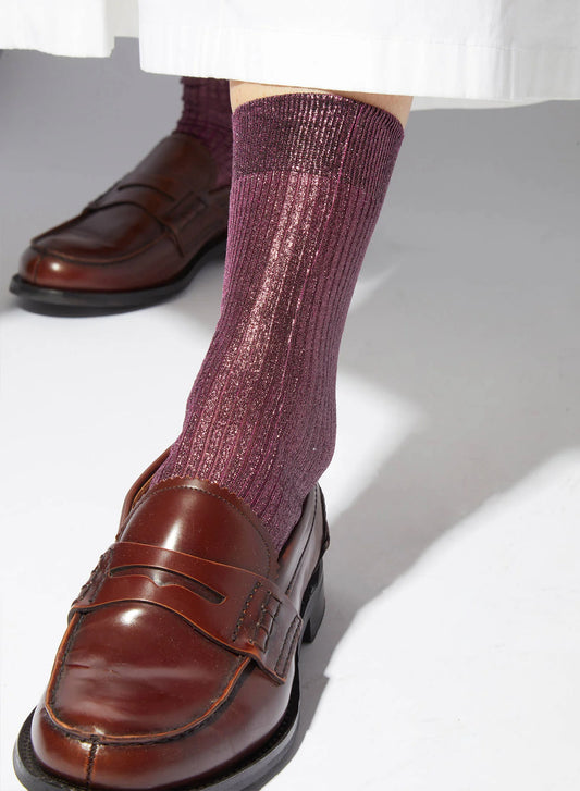 Laminated Silk Socks in Bordeaux