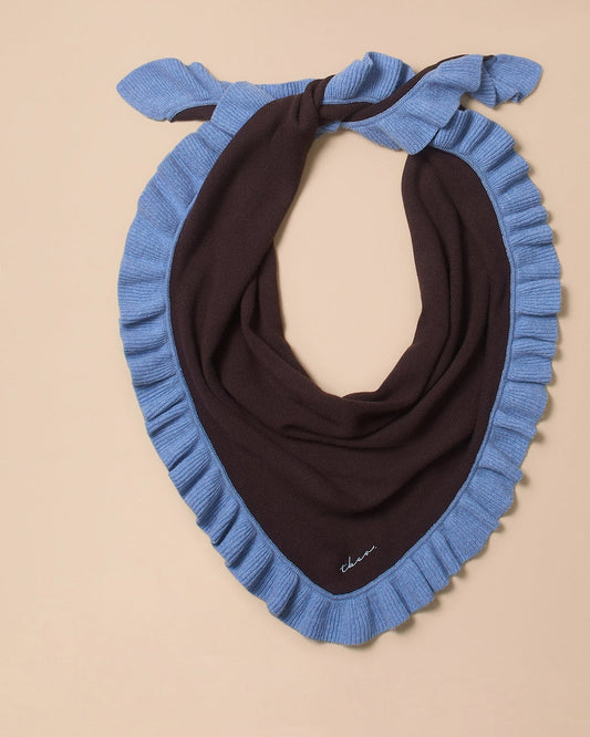 Large Merino Wool Triangle Scarf in Brown Ruffle - product photo