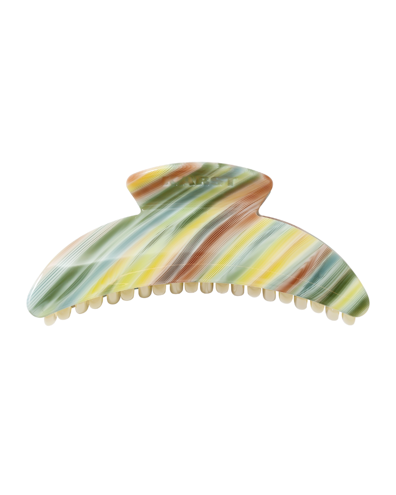 Multicolored striped hair clip on a white background