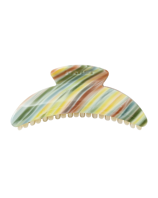 Multicolored striped hair clip on a white background