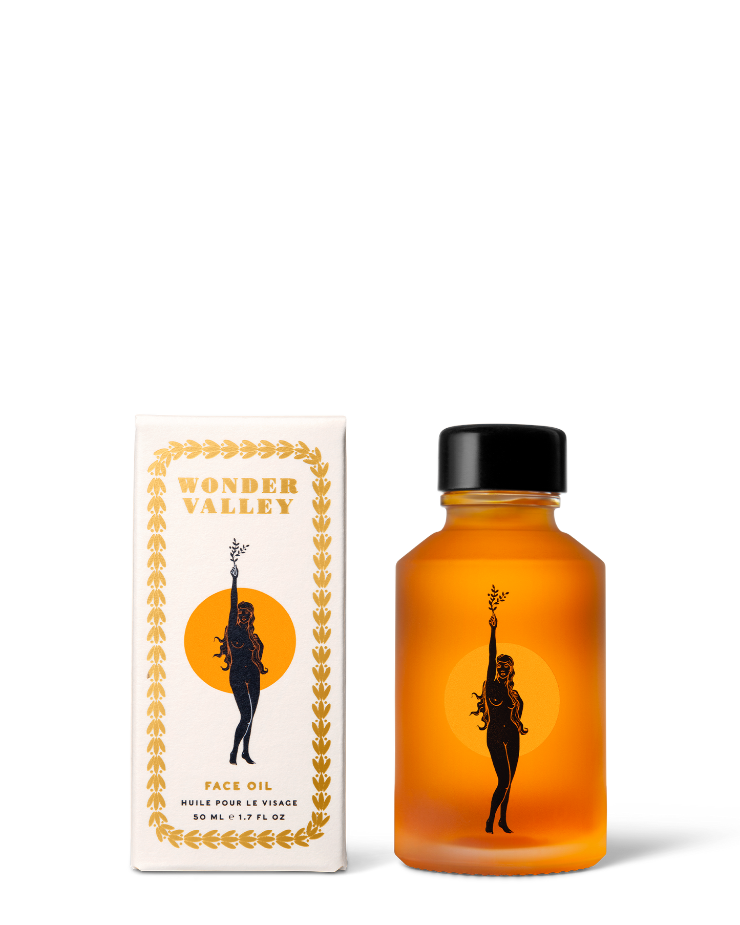 Orange bottle and box with 'Wonder Valley' branding on a white background