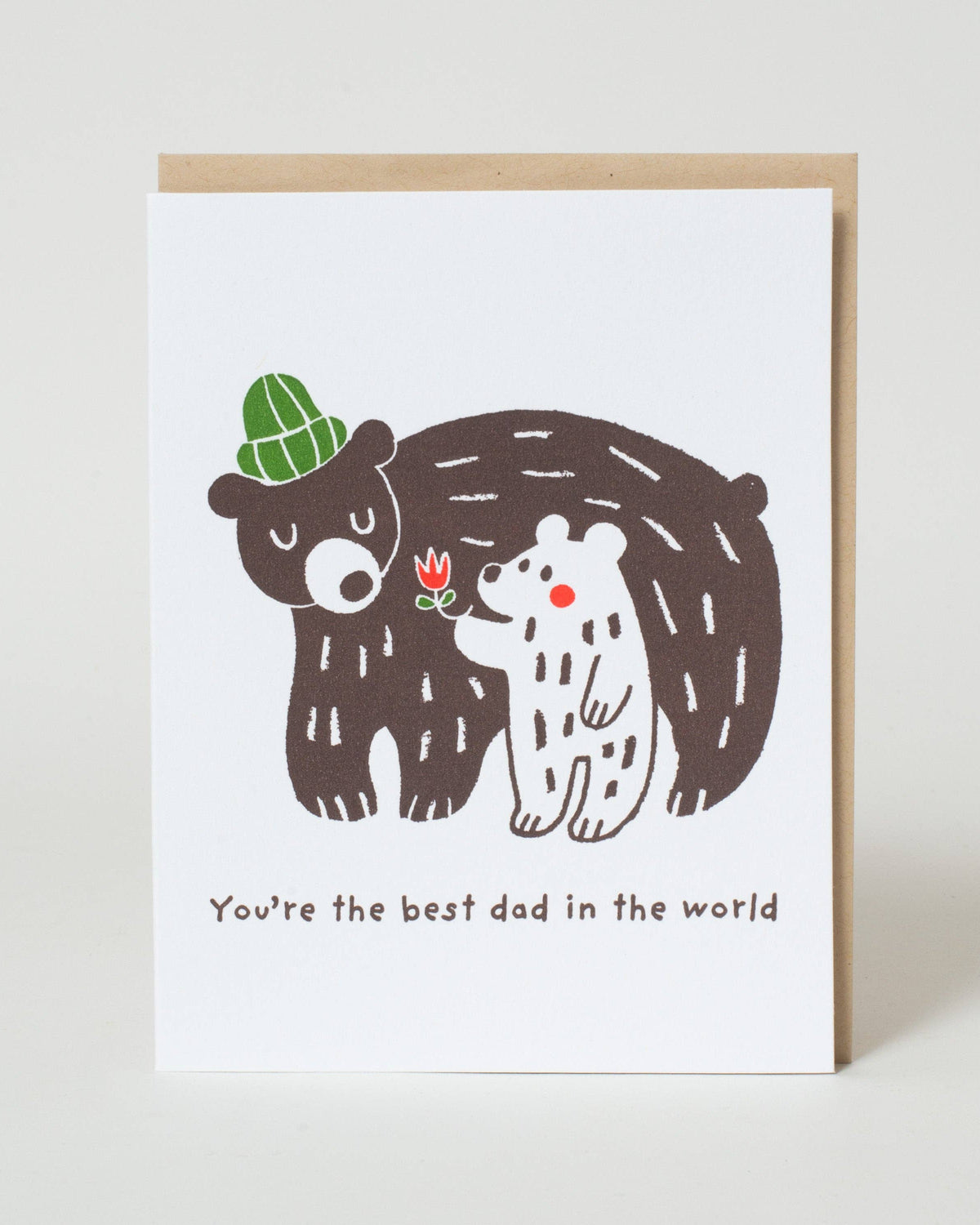 Greeting card with bear illustration and text on a white background