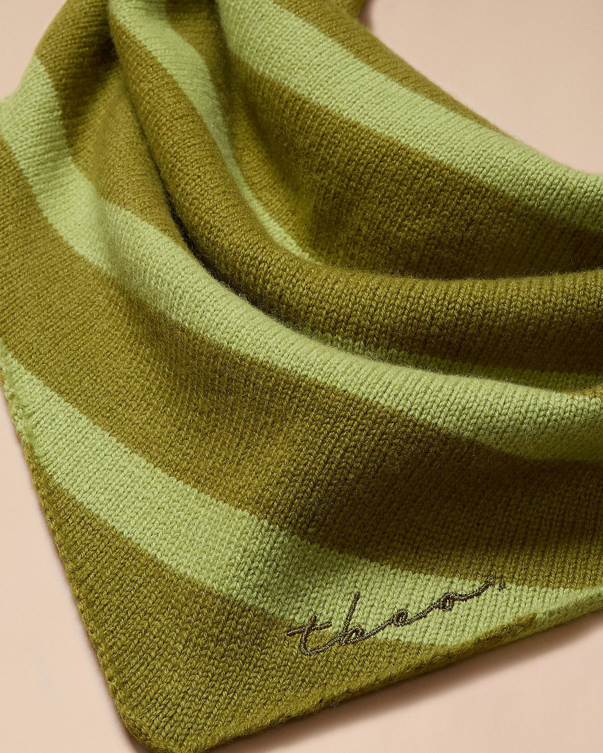 Merino Wool Triangle Scarf in Green Stripe - product photo