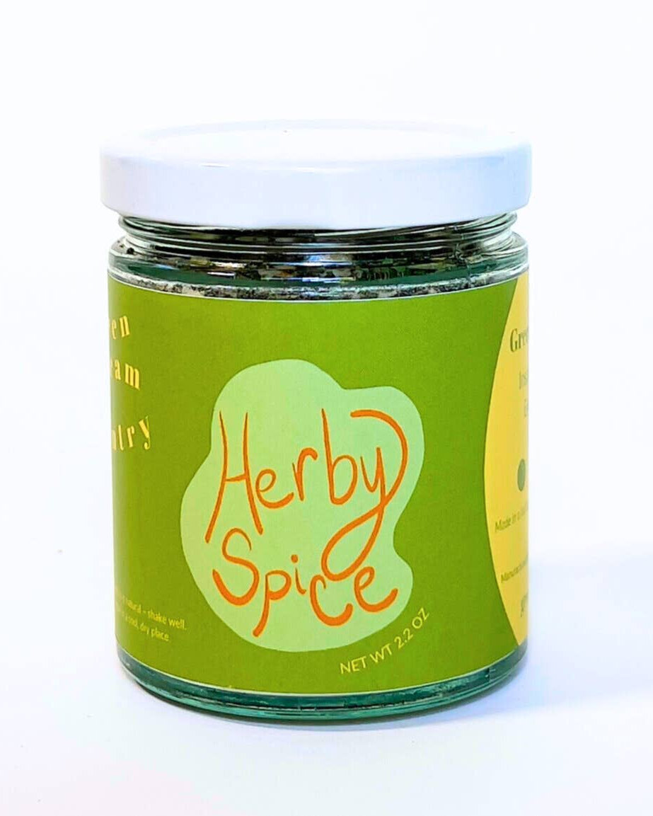 Jar of 'Herby Spice' on a white background