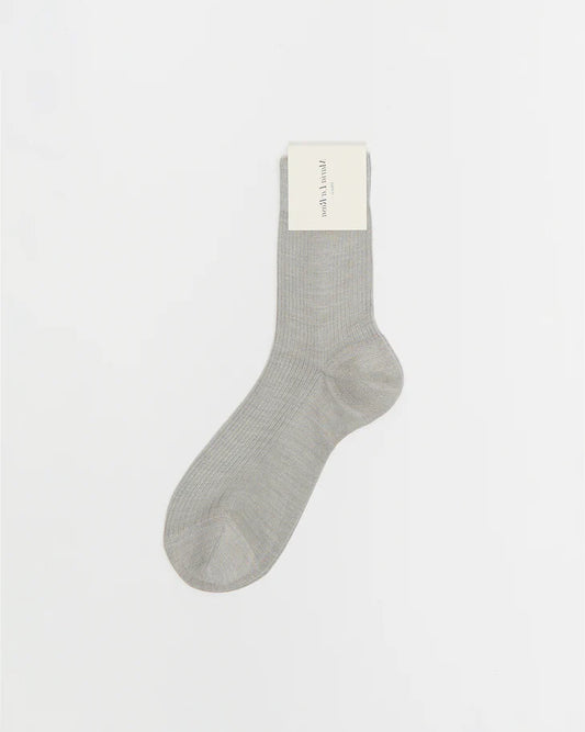 Silk Ribbed Socks in Perla Melange
