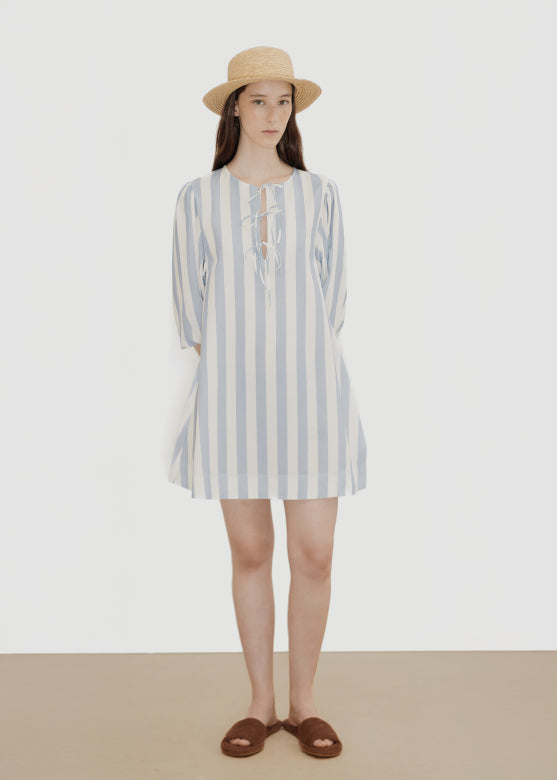 Wide Stripes Puff Sleeves Dress
