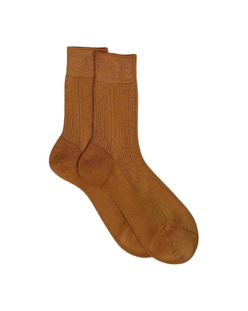 Pair of brown socks on a white background