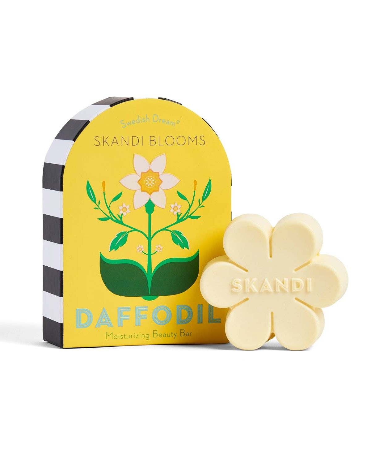 Skandi Blooms Daffodil soap bar with packaging on a white background