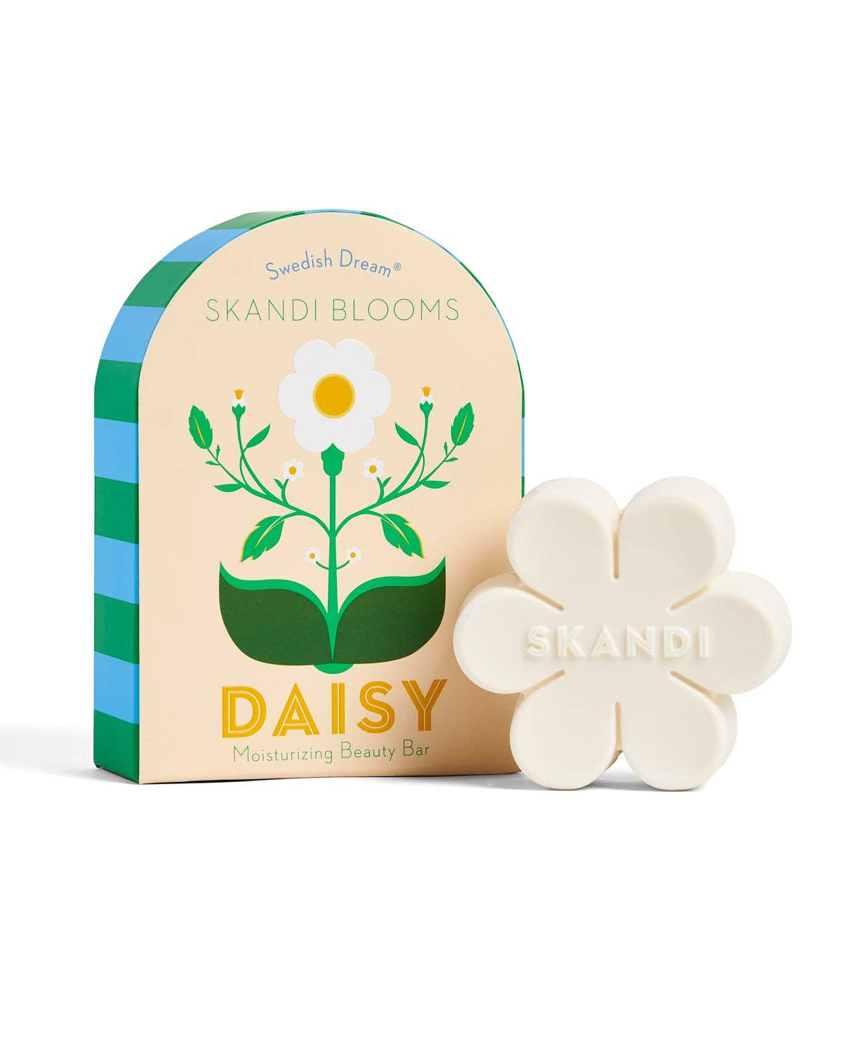 Skandi Blooms Daisy soap bar with packaging on a white background