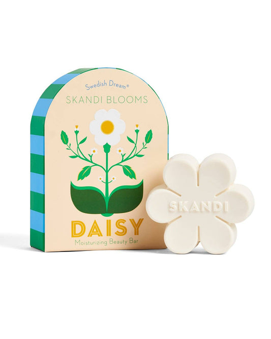 Skandi Blooms Daisy soap bar with packaging on a white background