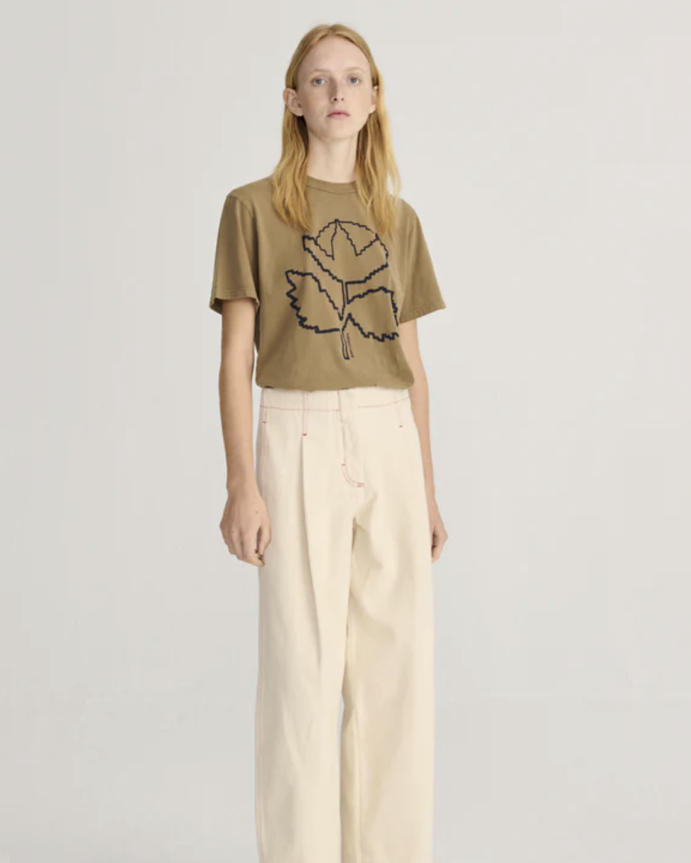 Ecru Twill Pleated Barrell Pants