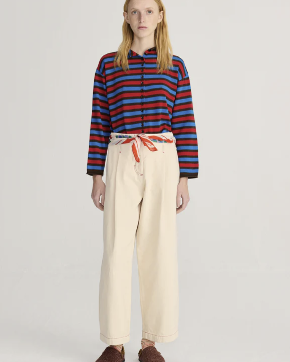Ecru Twill Pleated Barrell Pants